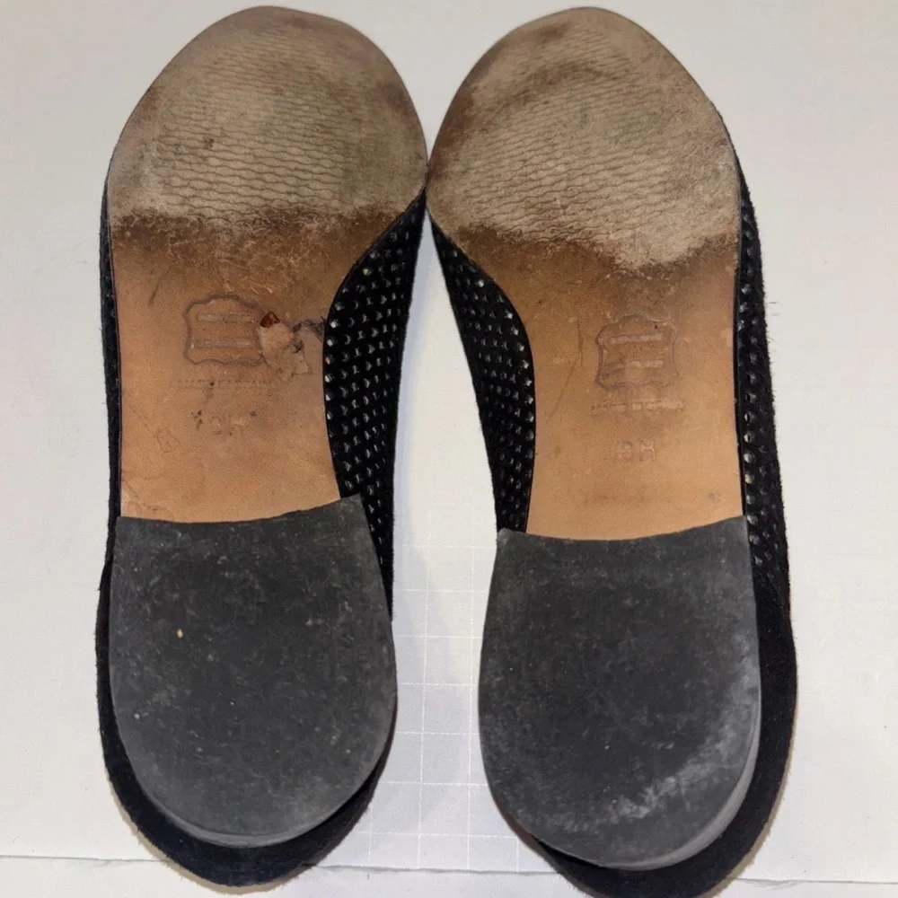Talbots Shoes Womens 8 M Loafers Black Suede Mesh Slip On Bow Block Heels Casual